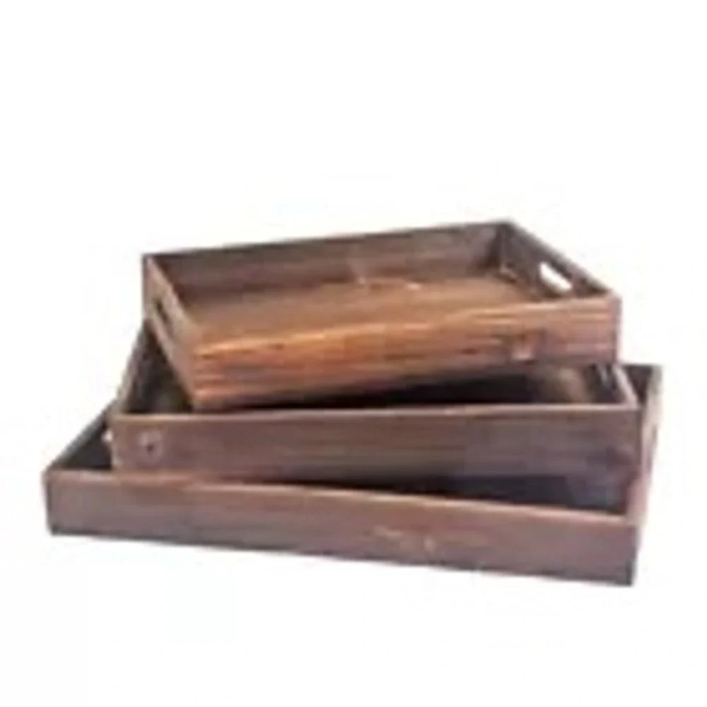 Set of 3 Rustic Wooden Serving Trays Distressed Farmhouse Kitchen Decor - Picture 2 of 3